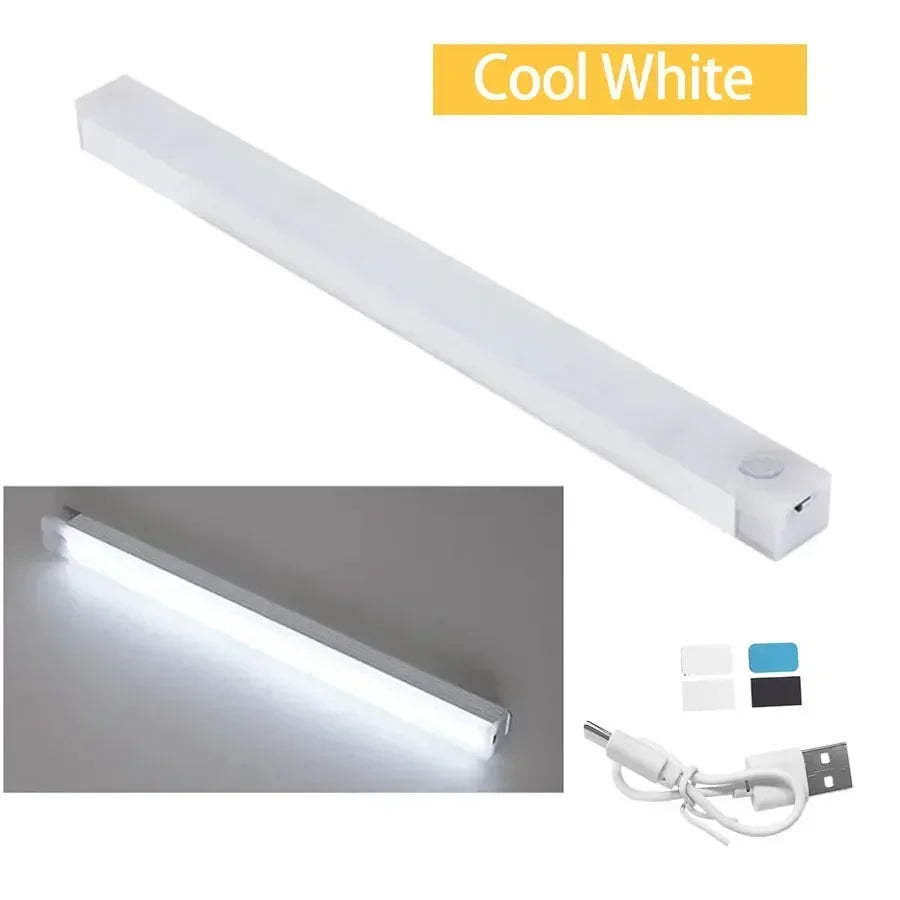 LED Motion Sensor Light Wireless Night Light Rechargeable Long Strip Bar Lamp for Kitchen Cabinet Wardrobe Bedside Staircase