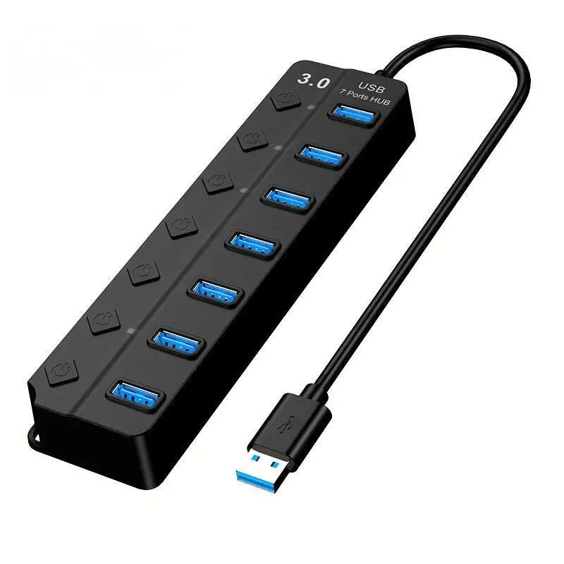 USB 3.0 Hub 4/7 Port with LED Indicator Independent Switch Control for Laptop Flash Drive Hard Disk Printer Camera Keyboard