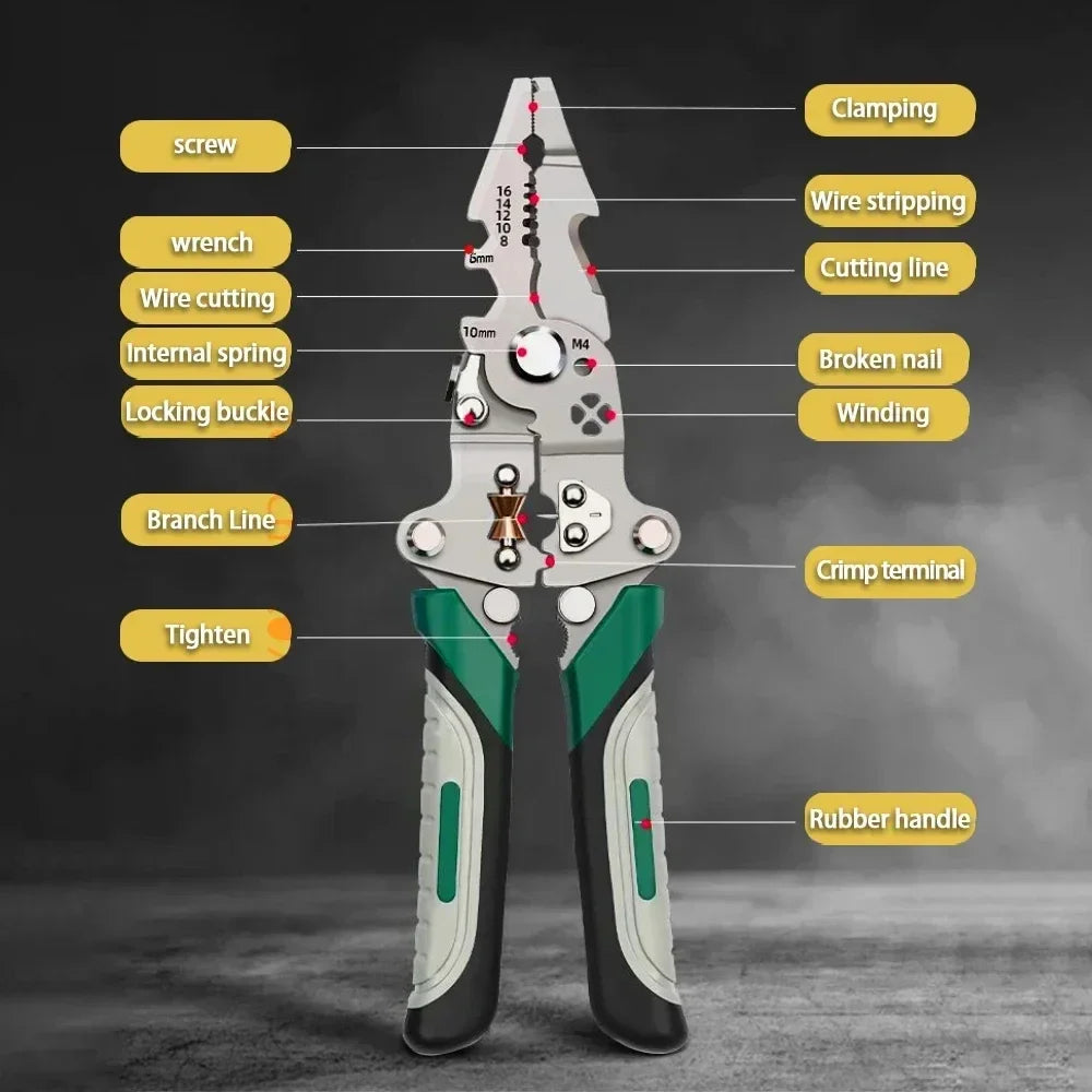 1 Foldable Wire Stripper with Pulley Design, Multifunctional Electrician Wire Splitter, Wire Winding Pliers, Crimping Pliers, Hand Tool
