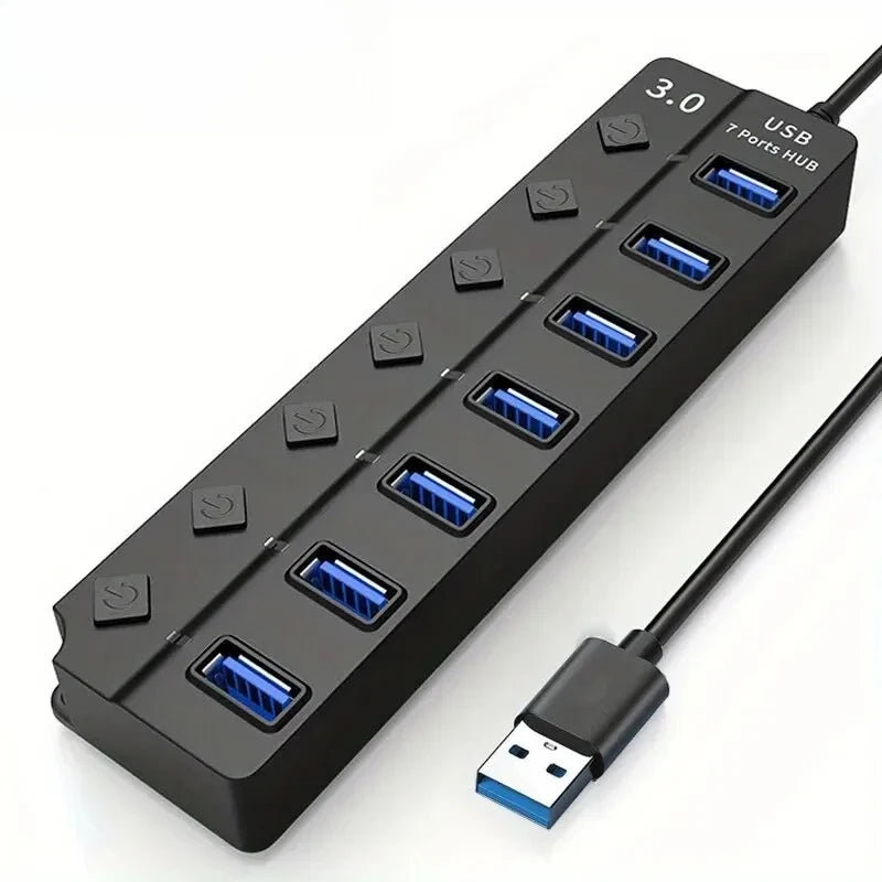 4/7-Port USB 3.0 Hub with LED Indicator Independent Switch Control for Laptop Flash Drive Hard Disk Printer Camera Keyboard