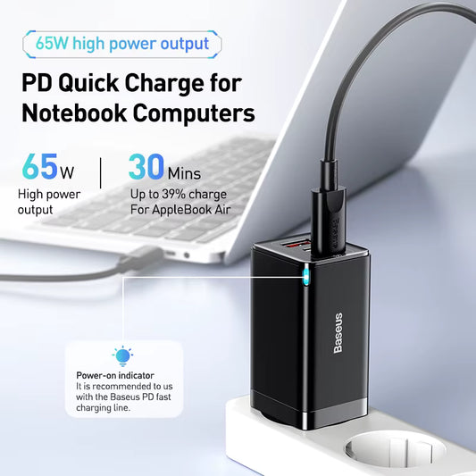 Baseus 65W GaN Charger Quick Charge Type C PD QC Charger USB Charger Portable Fast Charger For Laptop iPhone 17 16 15 14 13 Pro - Shoppiline