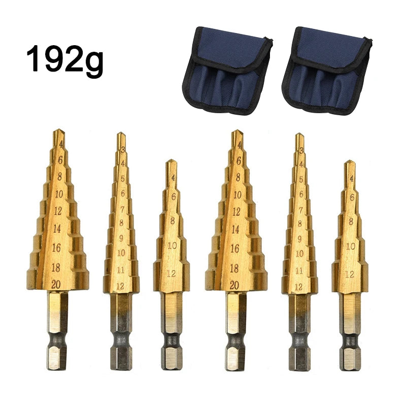 Hexagonal handle titanium plated ladder drill tower drill bit set 3-12/4-12/4-20mm small three piece set