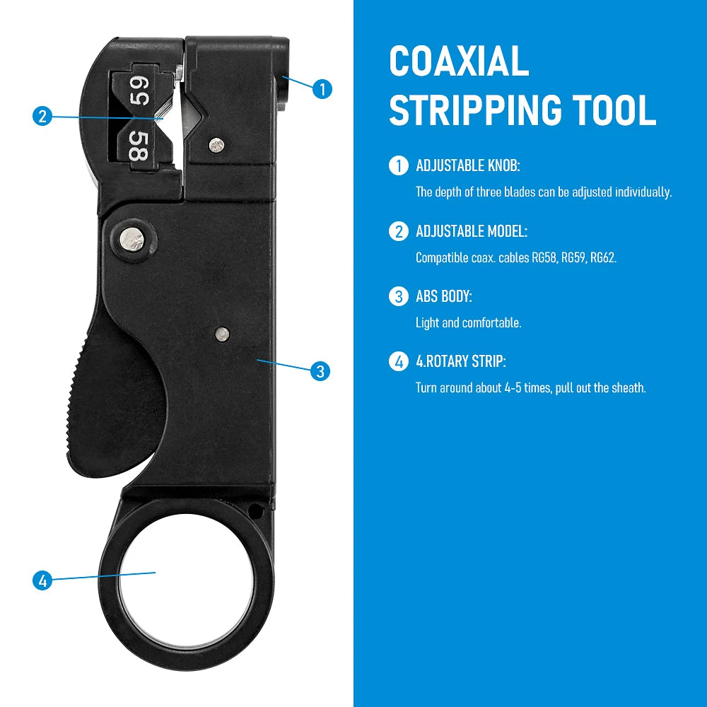 1PCS Ethernet Cable Stripper RJ45 Cat5 Cat6 Network Hand Tool Pliers Line UTP FTP Coax Coaxial Cutter Wire Stripping Tool