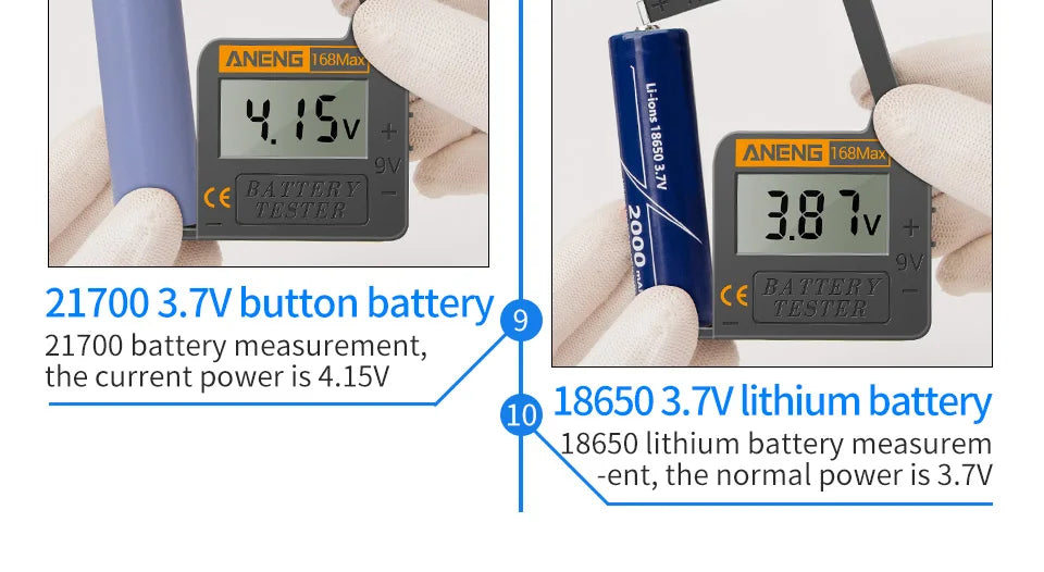 Universal Lithium Battery Tester ANENG 168Max Capacity Test Checkered Load Analyzer Check AAA AA Button Cell Home Essential Tool