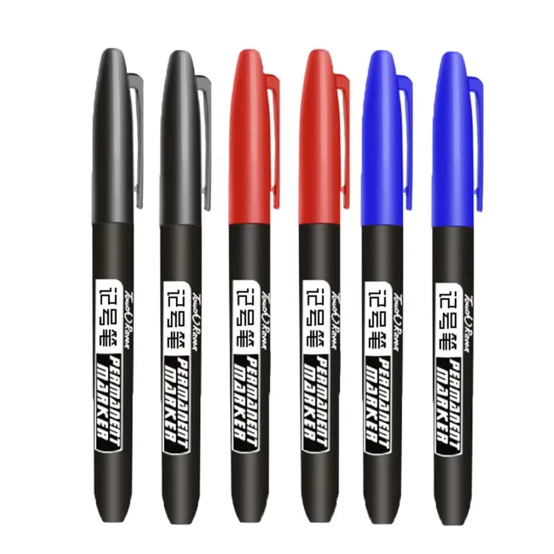 6 Marqueurs permanents pour le dessin Manga Noir Bleu Rouge Encre imperméable Stylos de croquis Fournitures scolaires d'art de papeterie