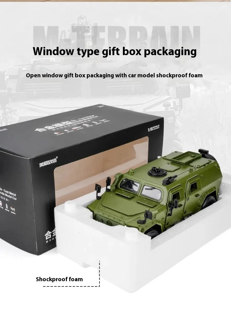 1:18 DongFeng Warrior Militärisches gepanzertes Fahrzeug Off Road ORV SUV Legierung Metall Diecast Modellauto Sound Licht Sammlung Große Geschenke