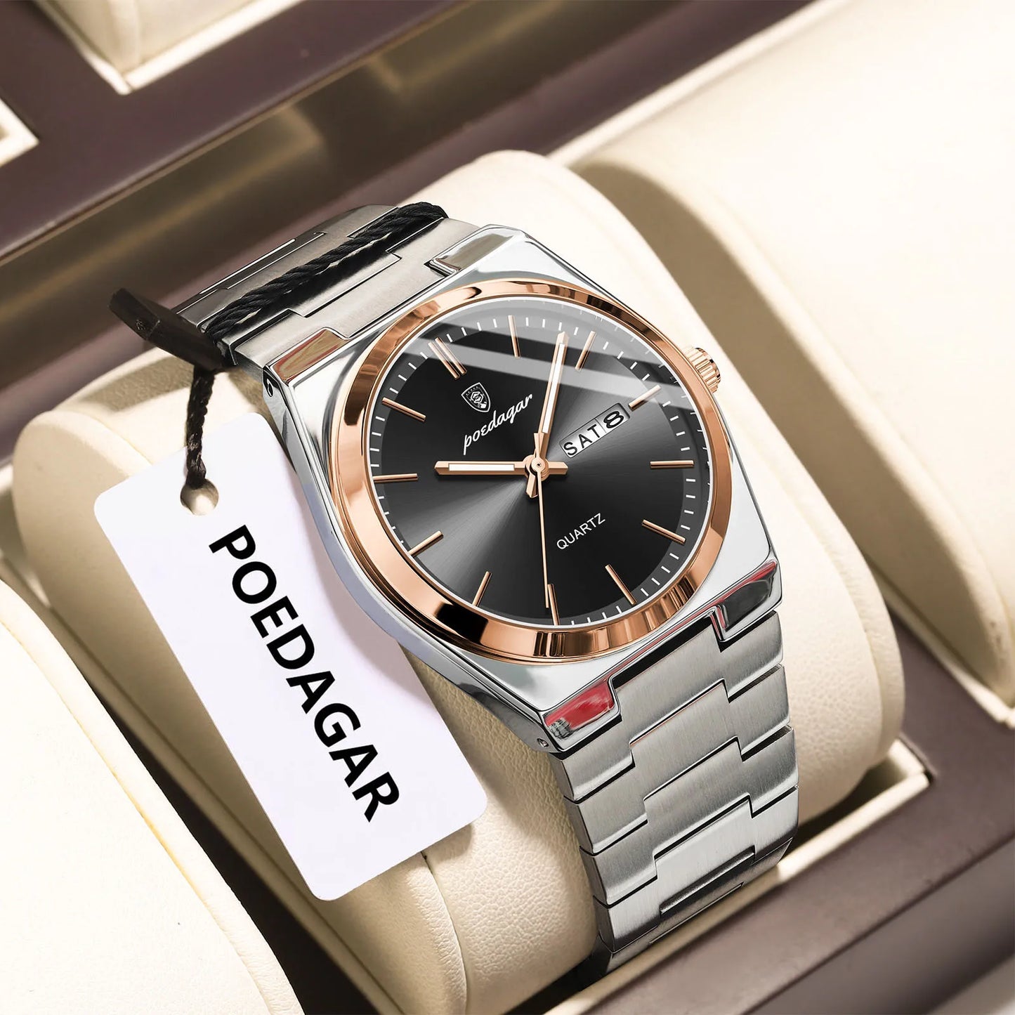 POEDAGAR Mode Klassische Herrenuhr Wasserdichte Leuchtende Datumsanzeige Wochenanzeige Luxus Herrenuhr Edelstahl Quarz Business Herrenuhren