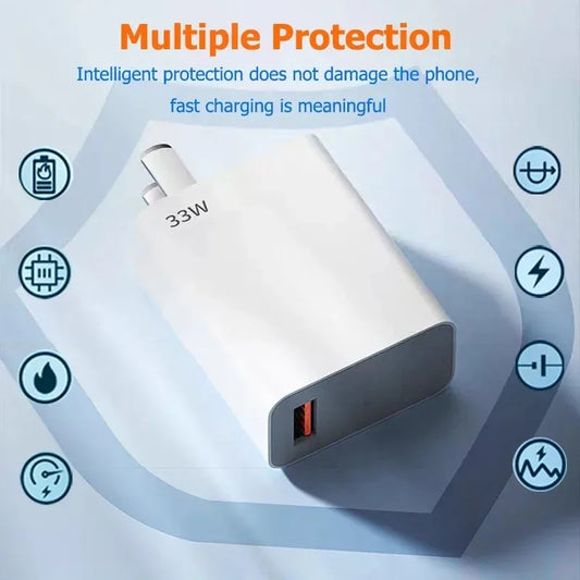 33W USB Fast Charger Quick Charge 3.0 USB Type C Cable 6A for Xiaomi Redmi Note 13/12 iPhone Samsung Mobile Phone Charge Adapter