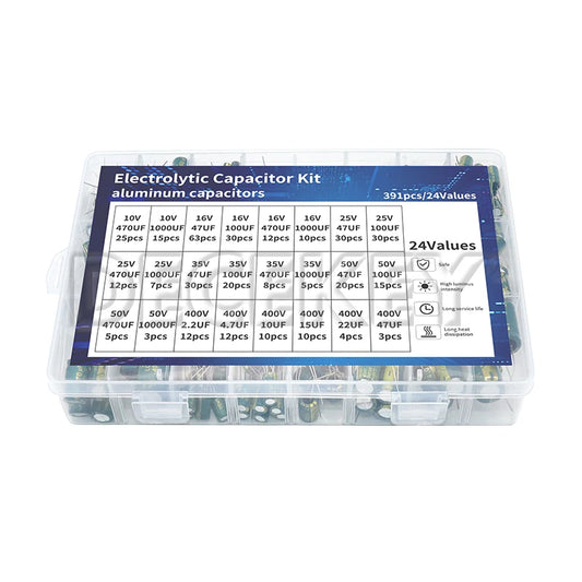 391pcs High Frequency Electrolytic Capacitor Kit 24 Values 10V 16V 25V 35V 50V 400V for TV LCD Monitor Game - Shoppiline
