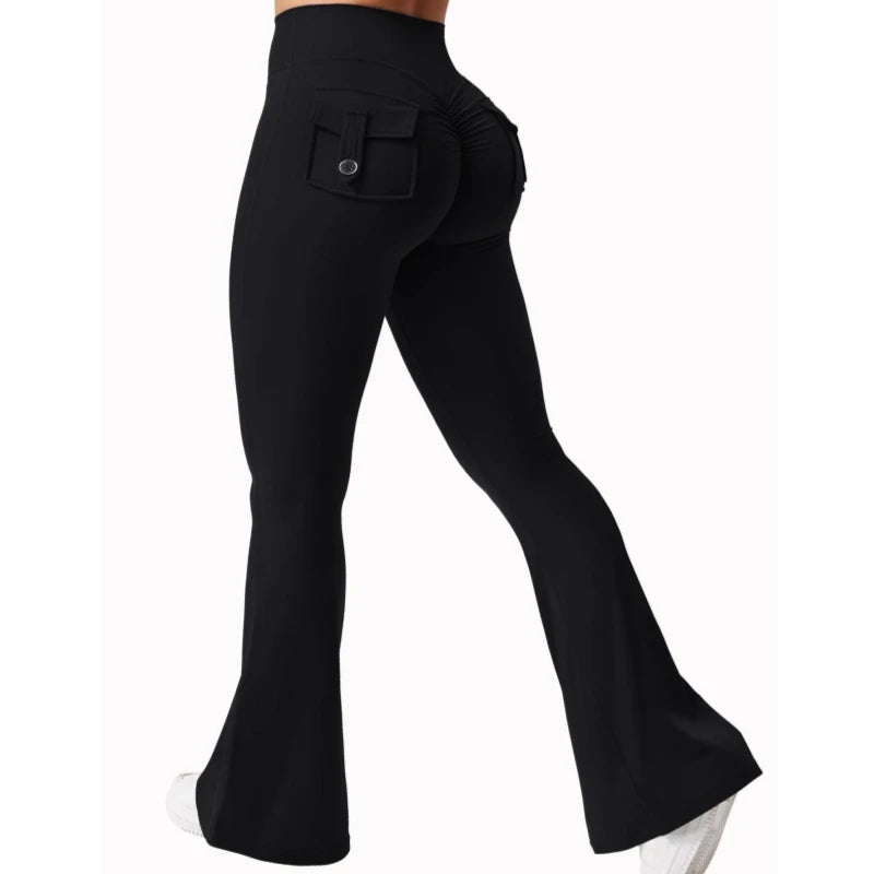 Nouveau Pantalon de Yoga Femme à Jambes Larges et Haute Extensibilité, Sensation Nue, Compression, Fitness, Vêtement de Travail avec Poches