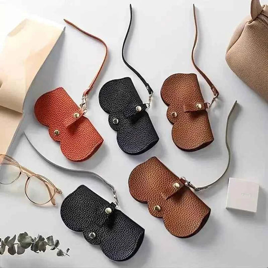 Litchi Embossed PU Leather Glasses Case Cute Hanging Eyewear Holder for Sunglasses Reading Glasses Portable Travel Storage Bag