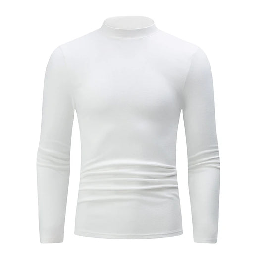1/2piece Autumn And Winter Men's Semi High Neck Fashionable Base Long Sleeved Top Solid Color Casual Sports Fitness Warm T-shirt