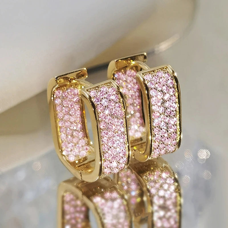 Huitan Korean Fashion Paved CZ Hoop Earrings for Women Metal Silver Color/Gold Color Simple Versatile Earrings Hot Jewelry