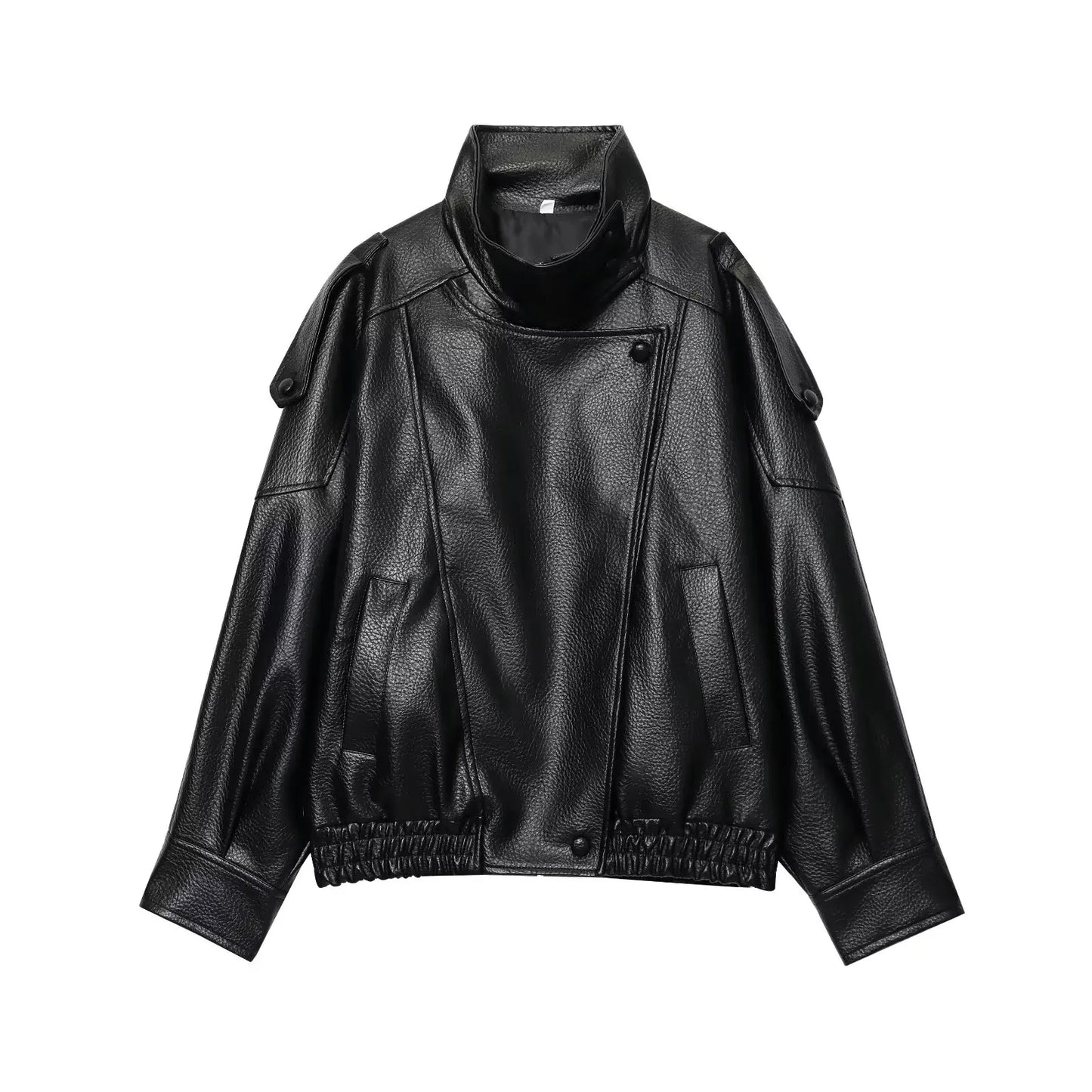 TFMLN Vestes en similicuir noir chic pour femmes, manches longues, boutons, manteaux oversize élastiques, mode automne hiver 2025, streetwear