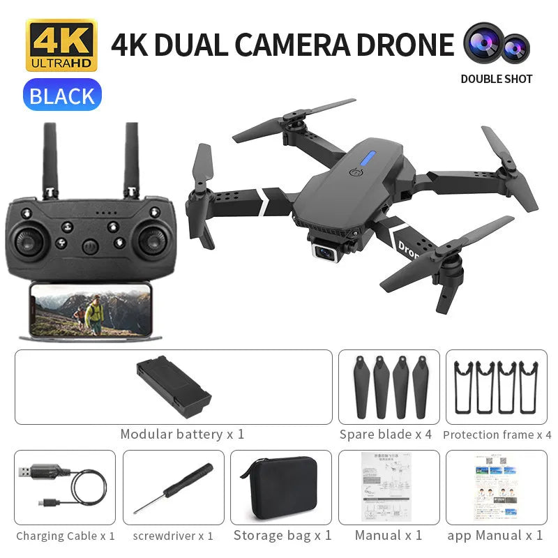 E88 ProIntelligent Folding Drone Supports single/Dual Camera Switching 4KPicture Quality+Wide-angle Shooting WiFiDirect Real-Tim - Shoppiline