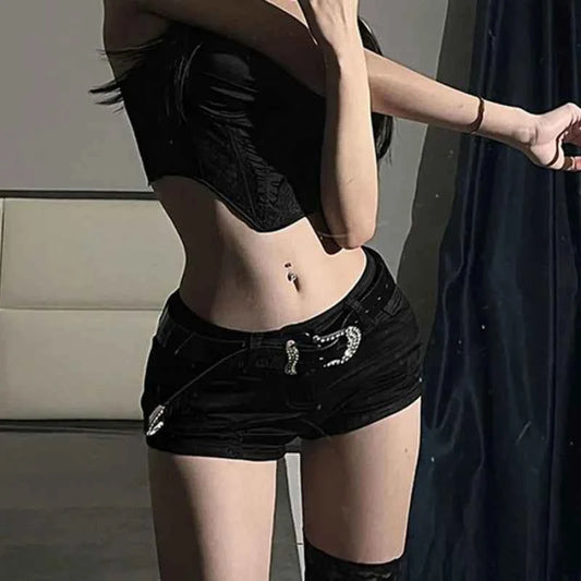 Denim Mini Shorts Women New European Style Trendy Summer Temperament Trousers Popular Button Sexy Sheath Night Club Slim Street