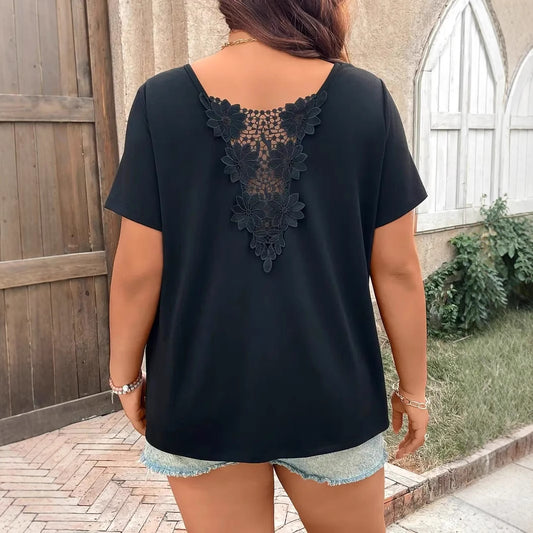 Patchwork Fashionable Lace-trimmed T-shirt Womens Clothing