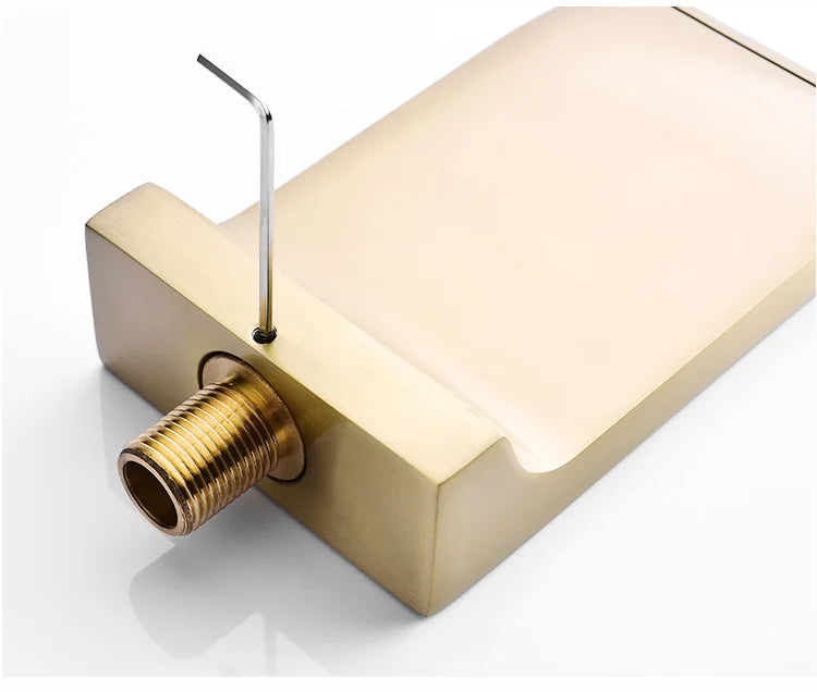 Brushed Gold Uncoated Brass Bathtub Shower Faucet Brass Material Waterfall Bathtub Tap Mixer Set