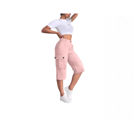 Womens Fashion Solid-Colored Casual Work Pants With Elasticized Back Waist