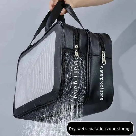 Dry - wet separation double transparent PU makeup bag portable washing bag cosmetic storage bag travel fitness swimming essentials - Shoppiline