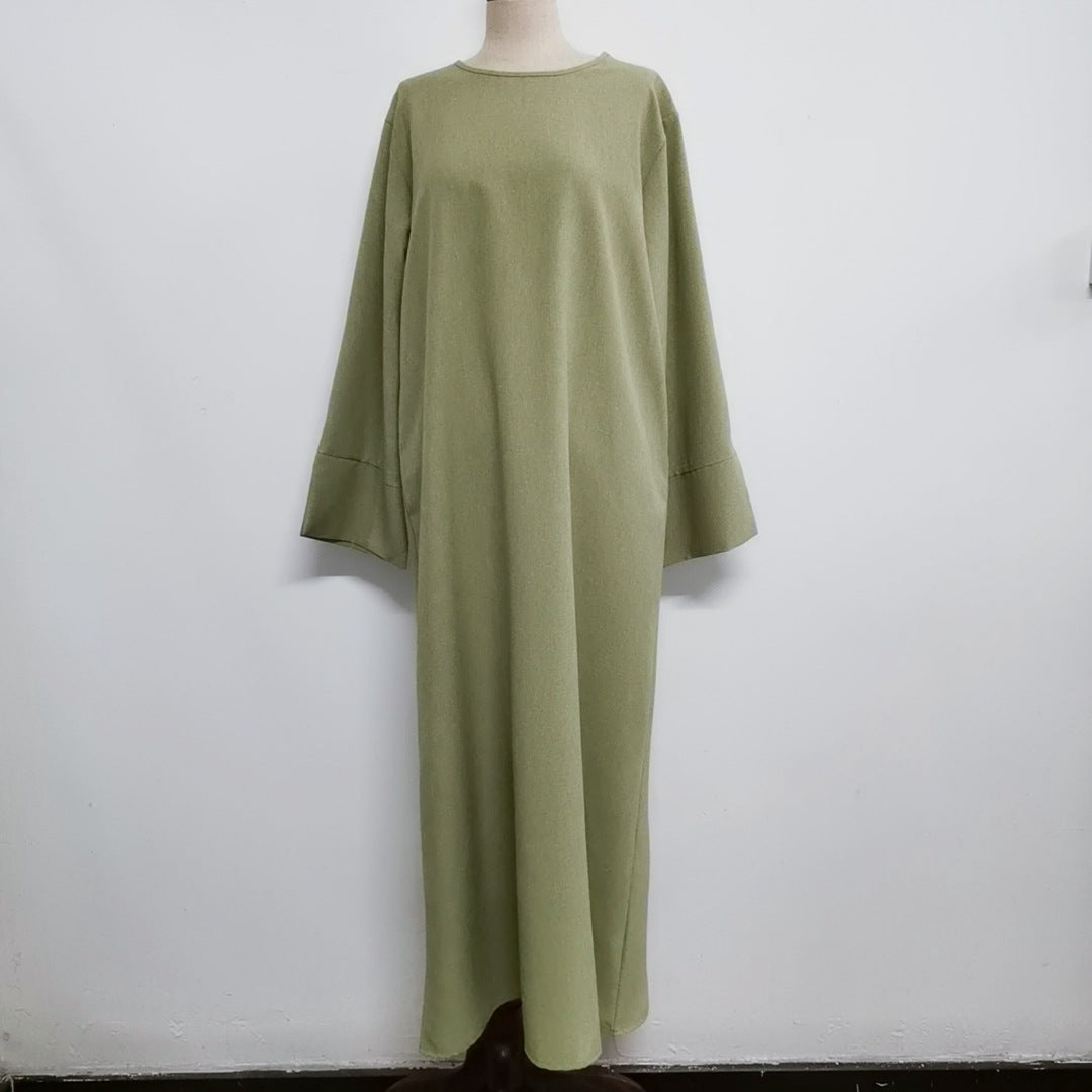 Round-neck Simple Solid-color Loose-fitting Straight-cut Elegant Dress