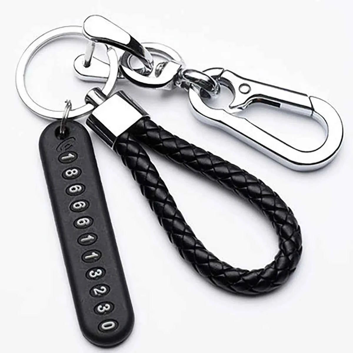 Trendy DIY Mobile Phone Number Plate Pendant Keychain for Men Punk Simple Woven Leather Rope Anti - lost Car Key Chain Accessories - Shoppiline
