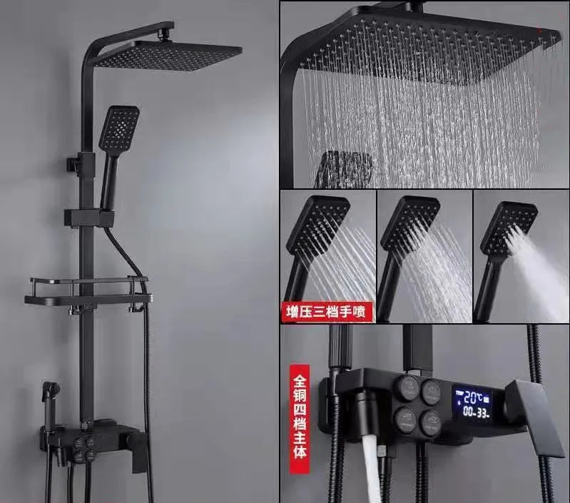 Bathroom Thermostatic Shower System LED Temperature Digital Display Shower Set