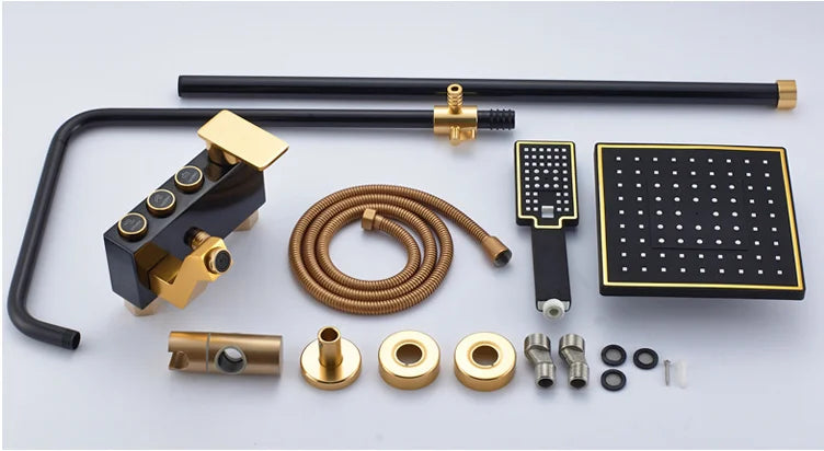 Black Gold Bathroom Rainfall Shower Set 3 Function Shower Combo