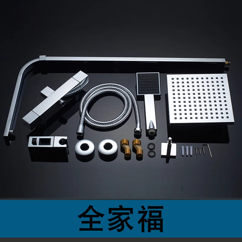 Classic Style Thermostatic Bathroom Rainshower Kits Dual Handle Faucets Square Design Chrome Finished Copper Material