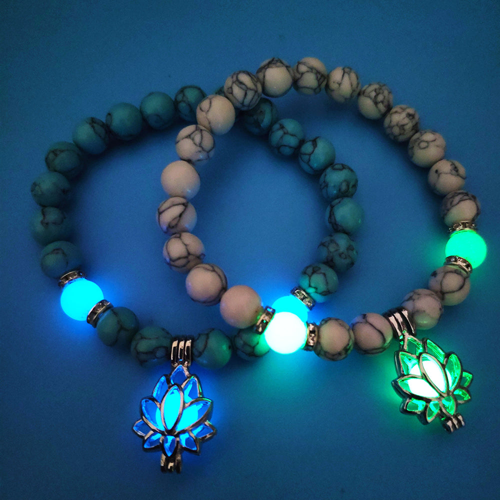 Energie Leuchtender Lotus Naturstein Armband Yoga Heilung Leuchtendes Armband im Dunkeln Leuchtende Perlen Armband Für Männer Frauen Gebet Buddhismus