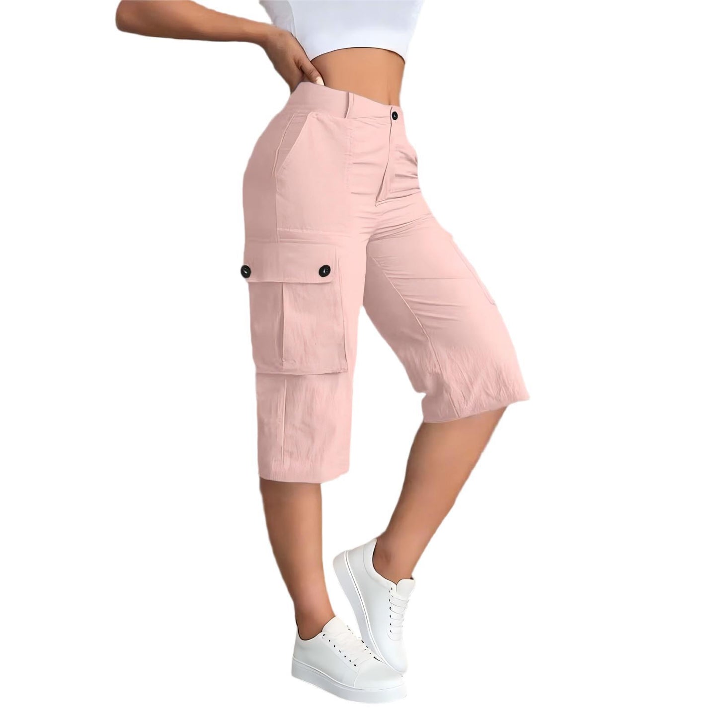 Womens Fashion Solid-Colored Casual Work Pants With Elasticized Back Waist