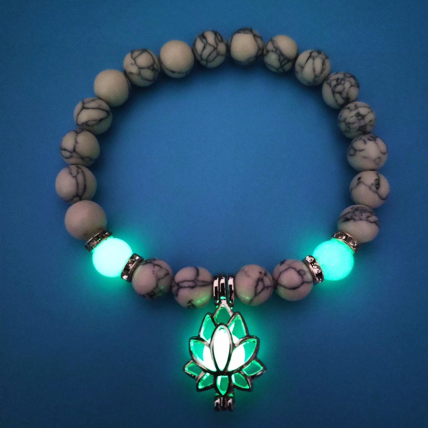Energie Leuchtender Lotus Naturstein Armband Yoga Heilung Leuchtendes Armband im Dunkeln Leuchtende Perlen Armband Für Männer Frauen Gebet Buddhismus