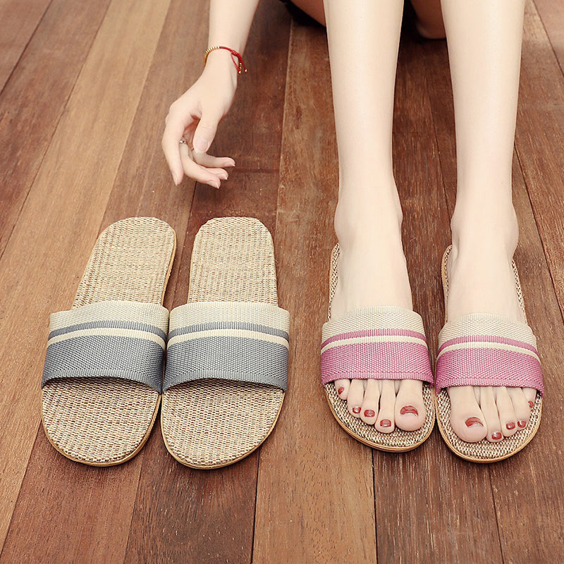 Hemp Casual Slippers Women Home Flats Spring Summer Luxury Designer Shoes Ladies 2026 Fashion Indoor Slides Couple Lightweight