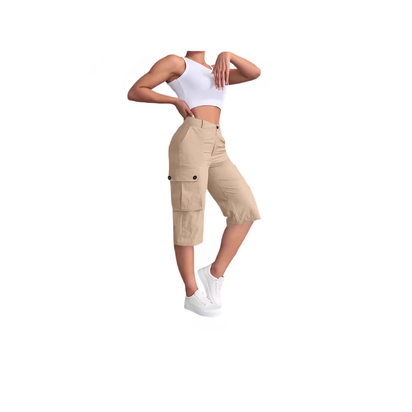 Womens Fashion Solid-Colored Casual Work Pants With Elasticized Back Waist