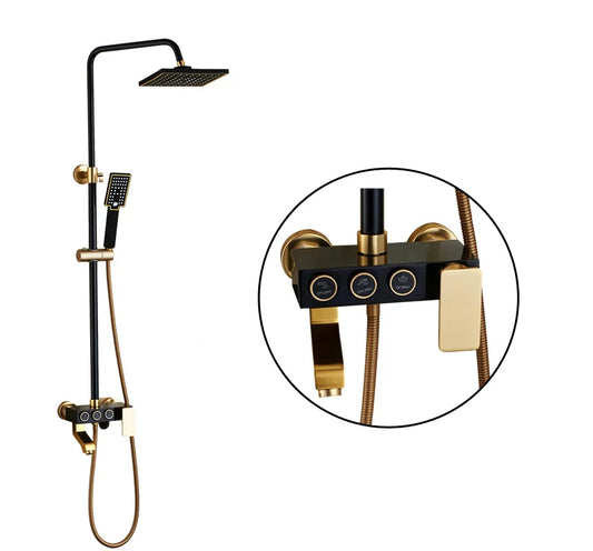 Black Gold Bathroom Rainfall Shower Set 3 Function Shower Combo