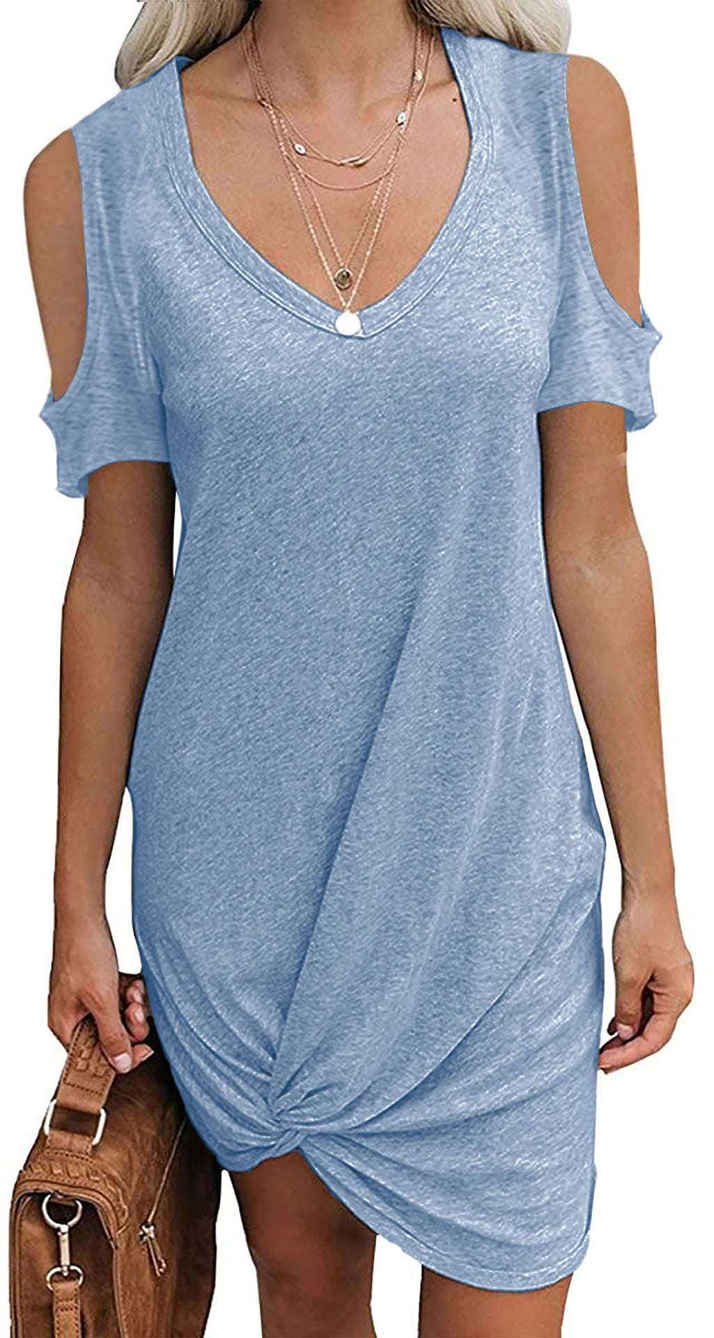 Solid-color Springsummer Off-shoulder Twisted T-shirt Dress Womens Clothing