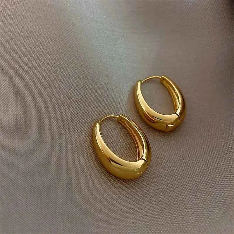 2024 New Classic Copper Alloy Smooth Metal Hoop Earrings For Woman Fashion Korean Jewelry Temperament Girl's Daily Wear earrings - Shoppiline