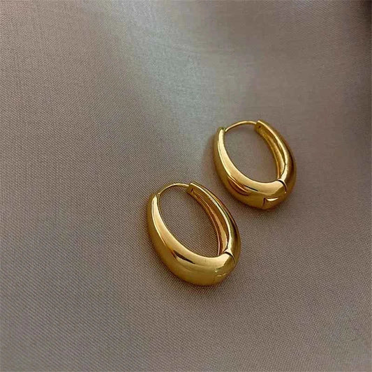 2024 New Classic Copper Alloy Smooth Metal Hoop Earrings For Woman Fashion Korean Jewelry Temperament Girl's Daily Wear earrings - Shoppiline