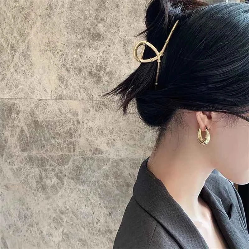 2024 New Classic Copper Alloy Smooth Metal Hoop Earrings For Woman Fashion Korean Jewelry Temperament Girl's Daily Wear earrings - Shoppiline