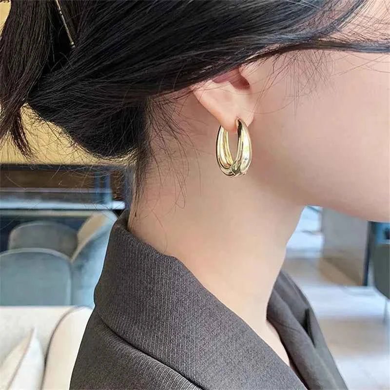 2024 New Classic Copper Alloy Smooth Metal Hoop Earrings For Woman Fashion Korean Jewelry Temperament Girl's Daily Wear earrings - Shoppiline