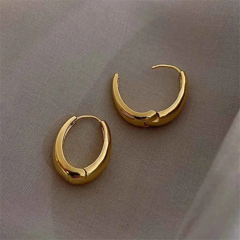2024 New Classic Copper Alloy Smooth Metal Hoop Earrings For Woman Fashion Korean Jewelry Temperament Girl's Daily Wear earrings - Shoppiline