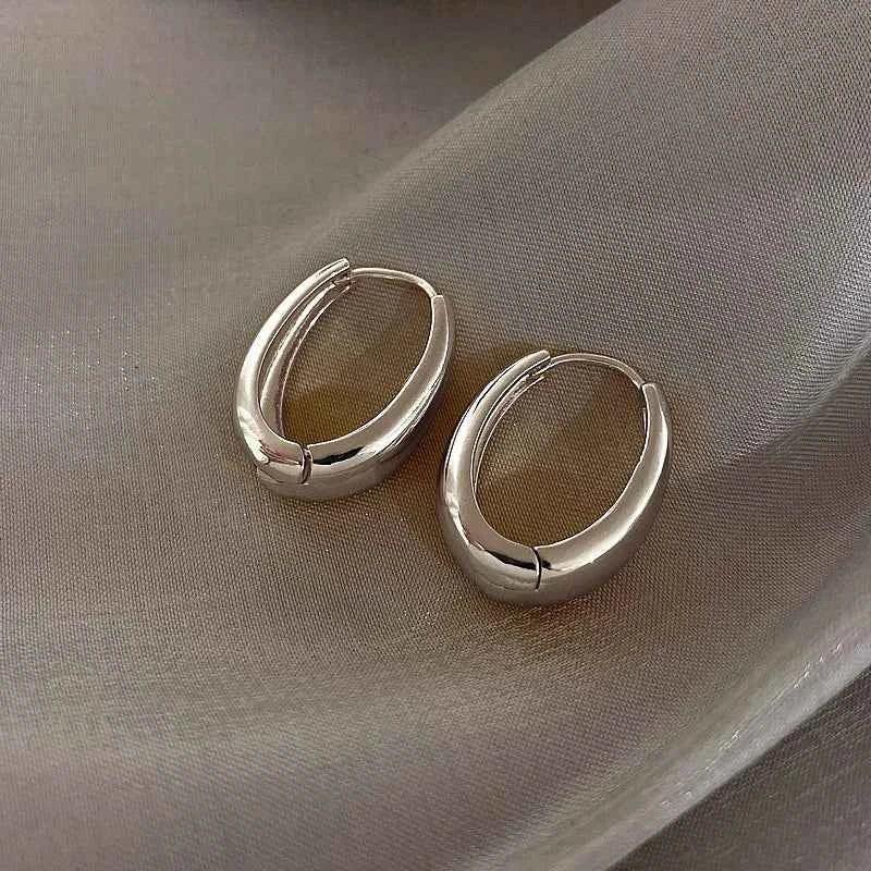2024 New Classic Copper Alloy Smooth Metal Hoop Earrings For Woman Fashion Korean Jewelry Temperament Girl's Daily Wear earrings - Shoppiline
