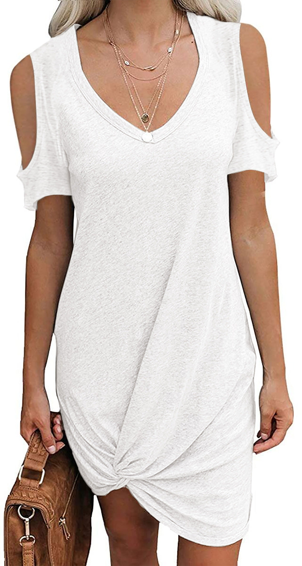 Solid-color Springsummer Off-shoulder Twisted T-shirt Dress Womens Clothing