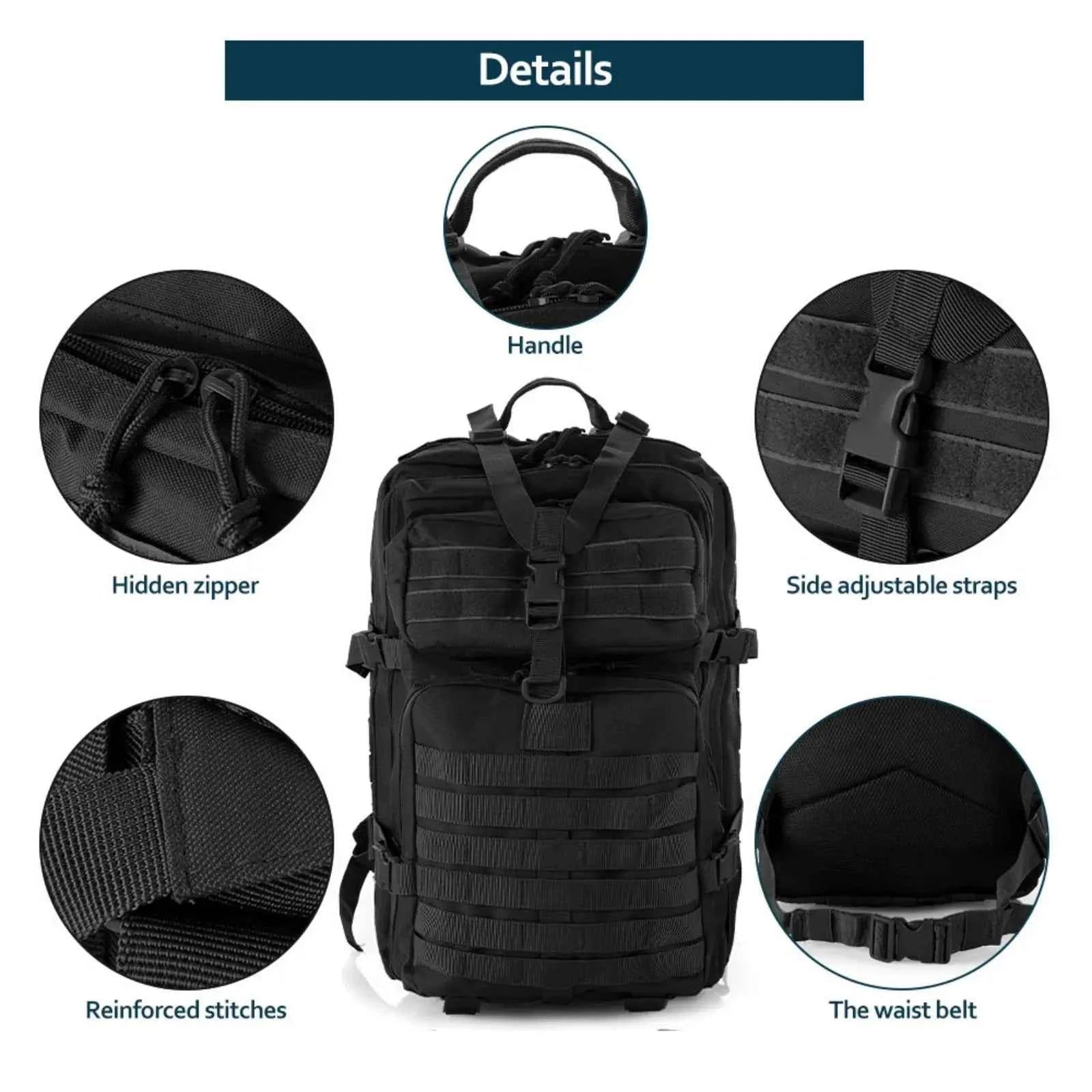 25L/50L Sturdy Nylon Waterproof Tactical Sports Trekking Fishing Hunting Camping Hiking Bag Backpack Outdoor Rucksacks - Shoppiline