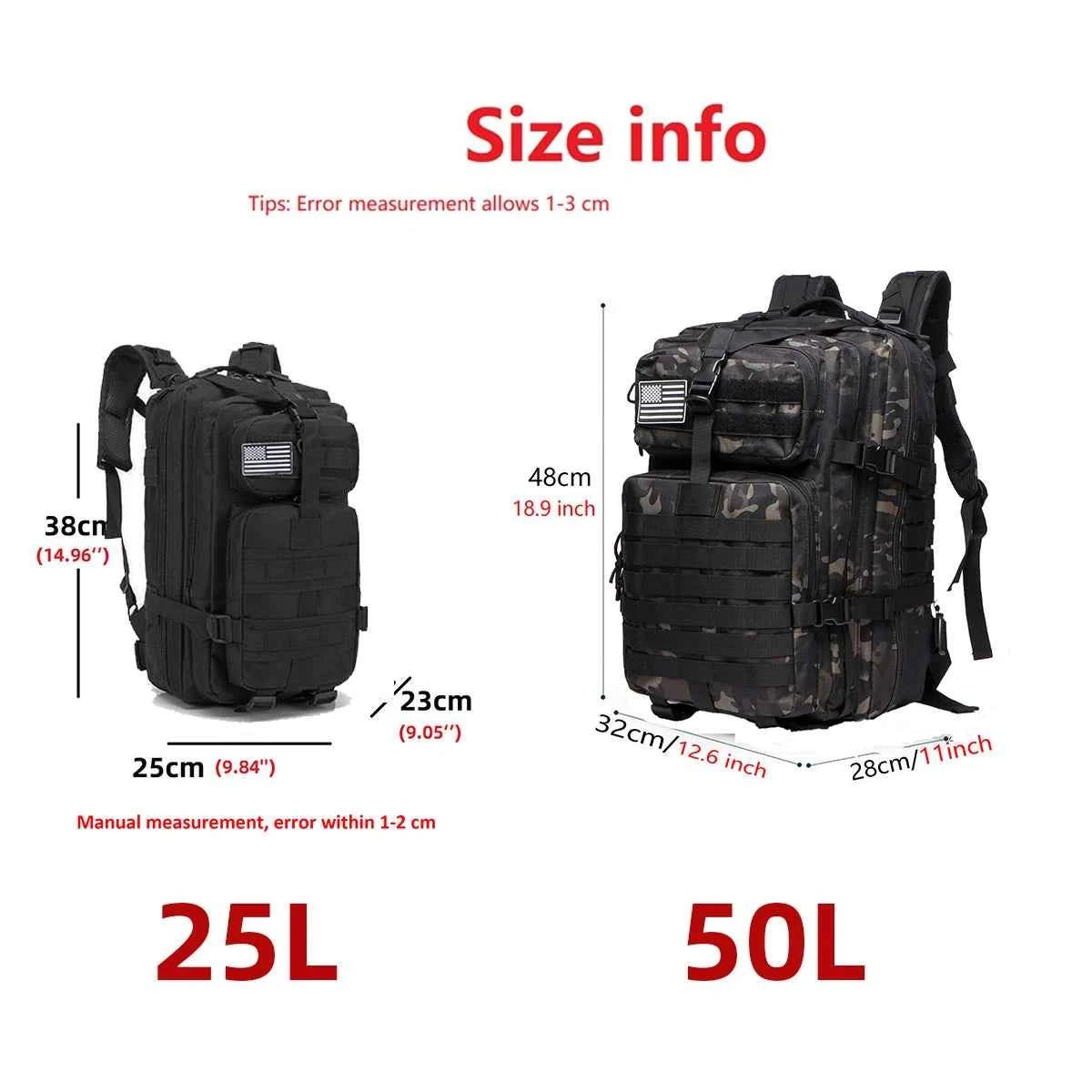 25L/50L Sturdy Nylon Waterproof Tactical Sports Trekking Fishing Hunting Camping Hiking Bag Backpack Outdoor Rucksacks - Shoppiline