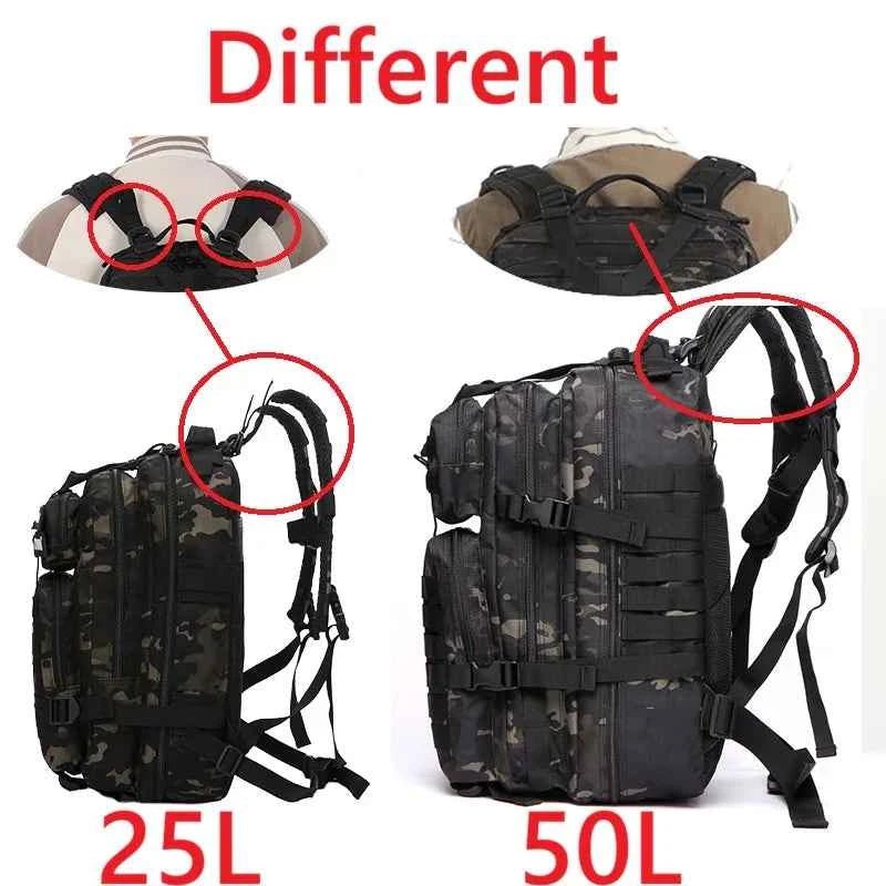 25L/50L Sturdy Nylon Waterproof Tactical Sports Trekking Fishing Hunting Camping Hiking Bag Backpack Outdoor Rucksacks - Shoppiline