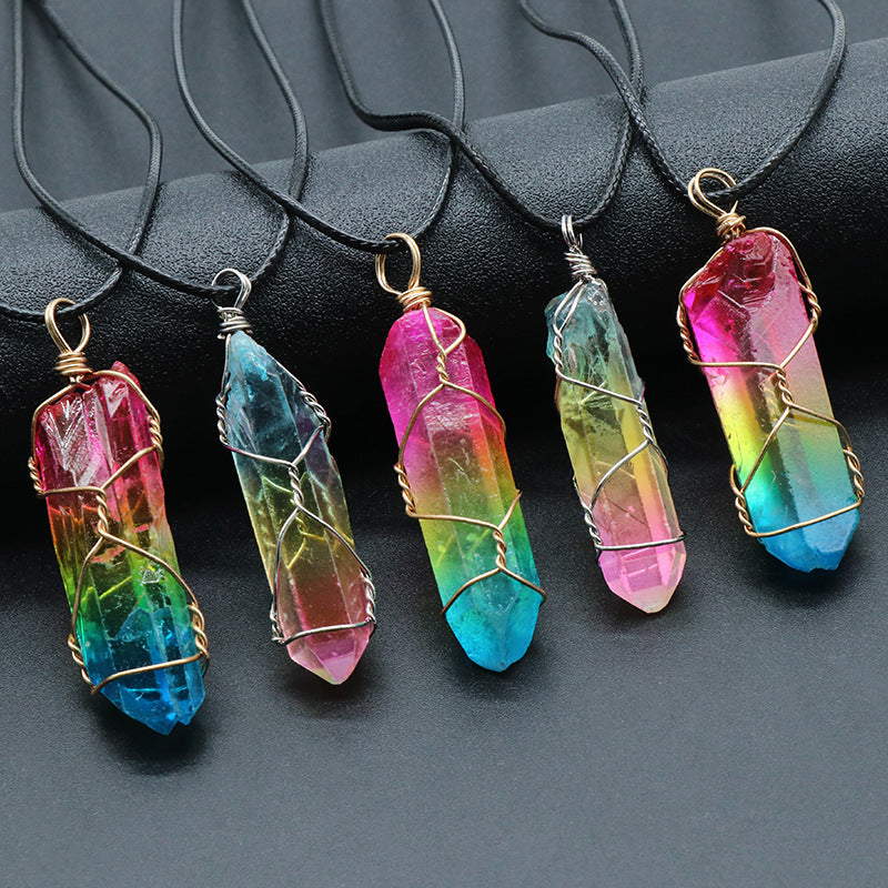 Collier Tendance Ins avec Pendentif Arbre de Vie en Cristal de Pierre à Succès Commercial