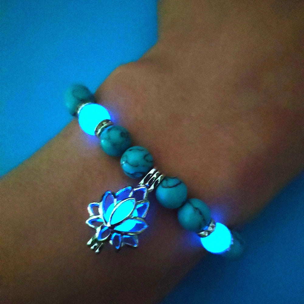 Energie Leuchtender Lotus Naturstein Armband Yoga Heilung Leuchtendes Armband im Dunkeln Leuchtende Perlen Armband Für Männer Frauen Gebet Buddhismus
