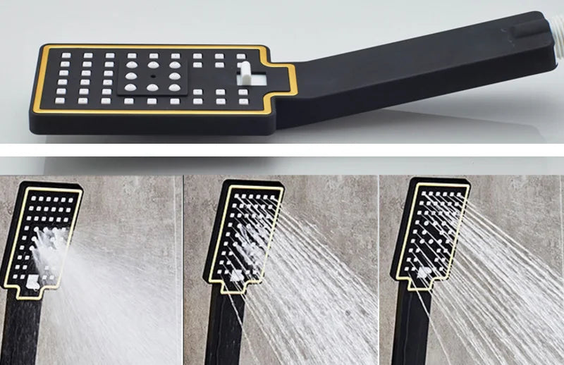 Black Gold Bathroom Rainfall Shower Set 3 Function Shower Combo
