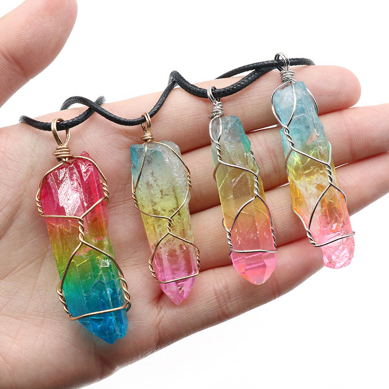 Collier Tendance Ins avec Pendentif Arbre de Vie en Cristal de Pierre à Succès Commercial